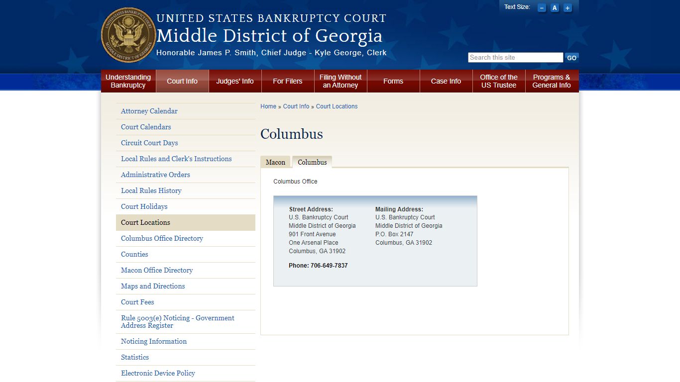 Columbus | Middle District of Georgia | United States Bankruptcy Court