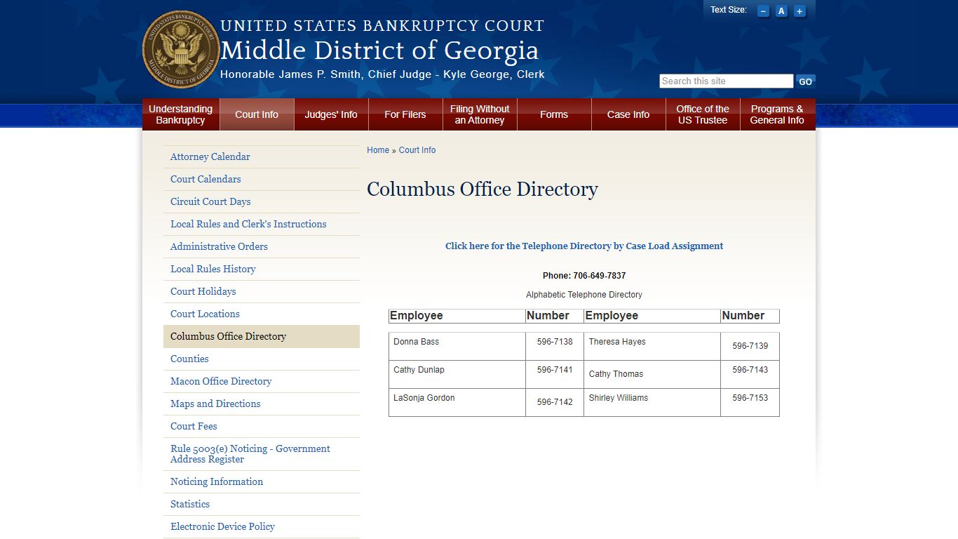 Columbus Office Directory - United States Bankruptcy Court